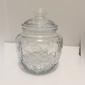 Princess House Fantasia Clear Glass Jar with Floral